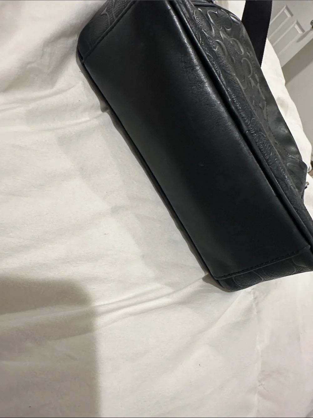 Coach Black Signature Embossed Leather Messenger Bag